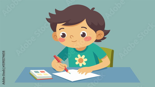 A child lost in sketching their favorite cartoon character their mind completely absorbed in the activity.. Vector illustration