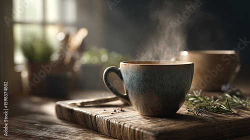 Wallpaper Mural Cozy Morning Coffee Mug with Steam on Wooden Table Vector Art Torontodigital.ca