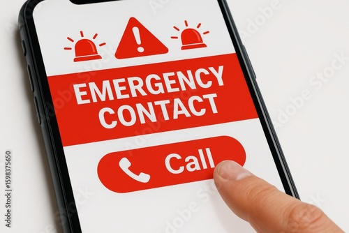 Smartphone displaying emergency contact screen with call button pressed by finger