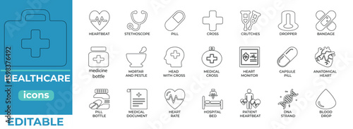Clean, modern healthcare vector icons for medical industry use