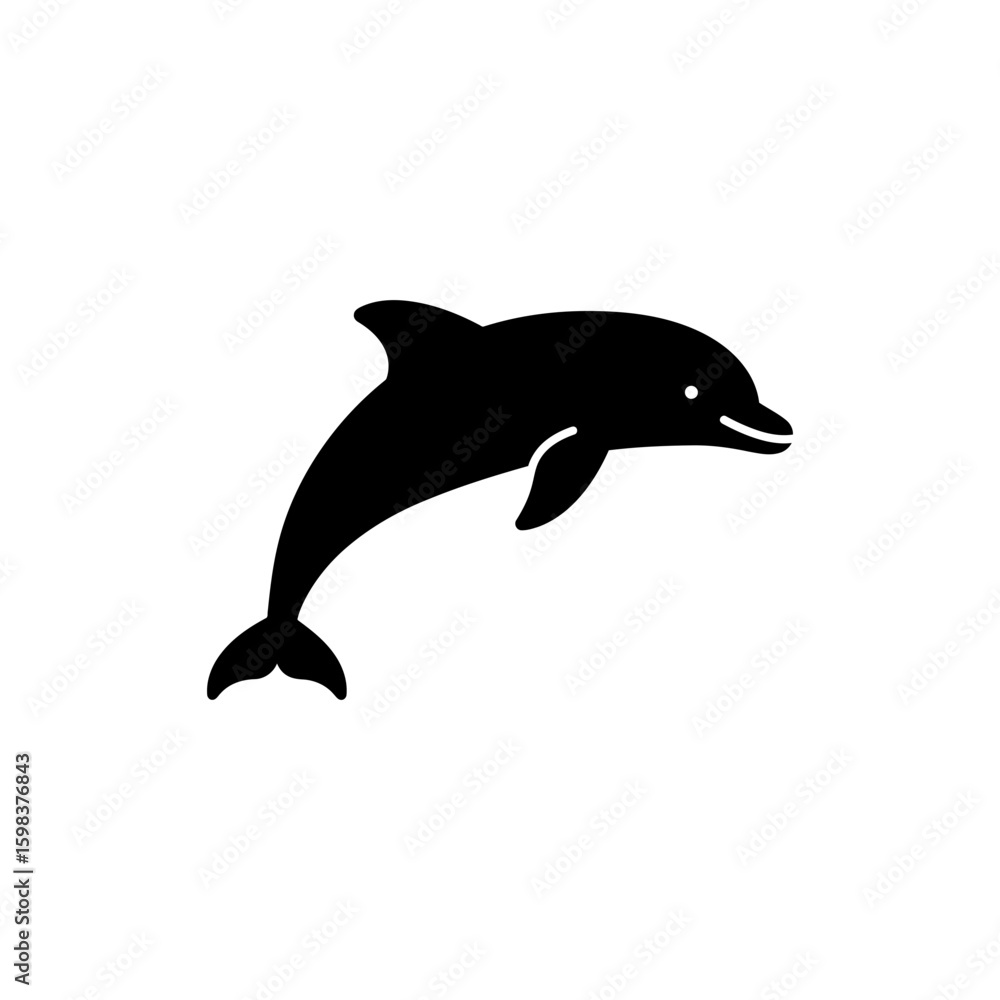 Fototapeta premium Black filled icon of a dolphin silhouette marine theme