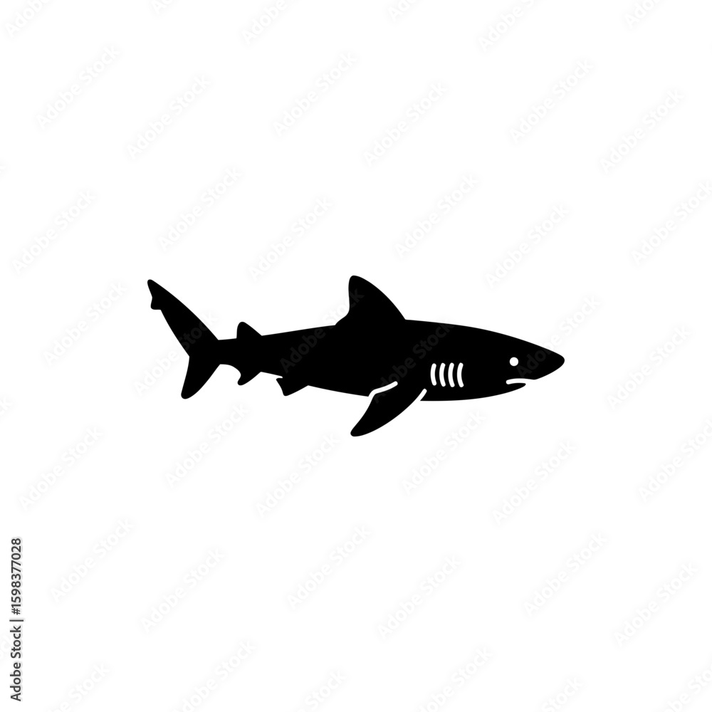Fototapeta premium Black Filled Icon of Blacktip Reef Shark Marine Predator