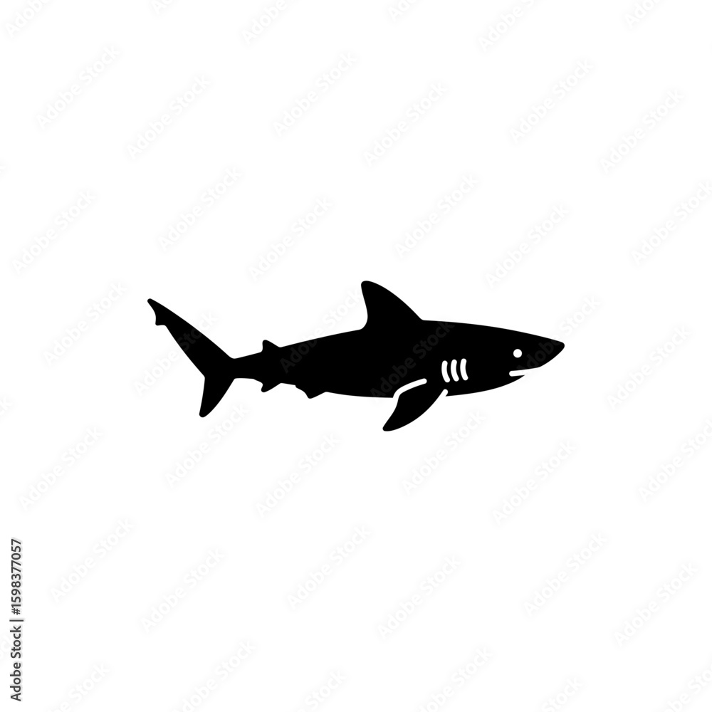 Fototapeta premium Black filled icon of a thresher shark silhouette long tail marine theme