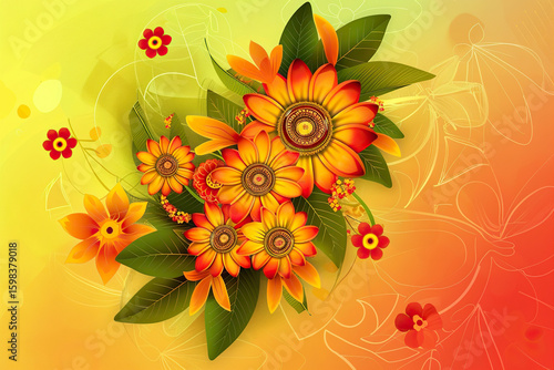 Abstract vivid greeting card with holiday composition for happy celebrate Onam on colored background