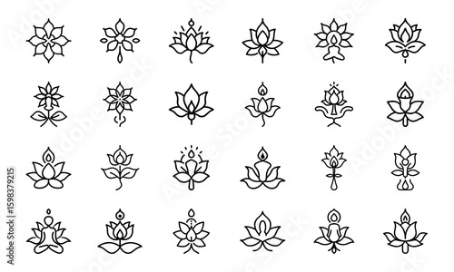 Web Minimal Floral Line Icon Bundle – 30 Elegant Flower Vector Icons for Logos, Branding, Invitations, and Botanical Design Projects
