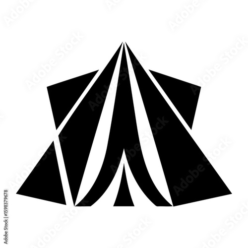 Abstract black and white design featuring geometric shapes forming a tent like structure visually striking
