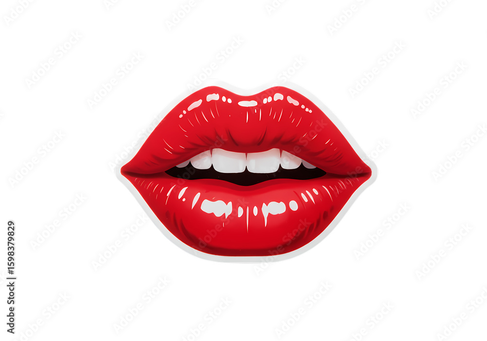 Obraz premium Closeup of Vivid Red Lips with Glossy Finish Against a Black Background