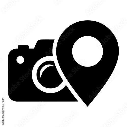 Camera icon combined with a location pin symbol indicating geotagging or location based photography app use