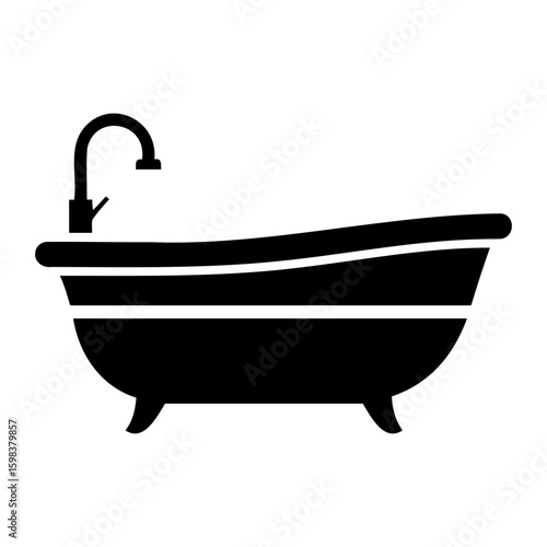 Illustration of a black bathtub with a faucet attached to it on a white isolated background view