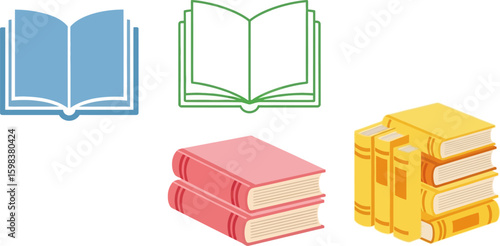 Collection of open and stacked books illustrating knowledge and learning