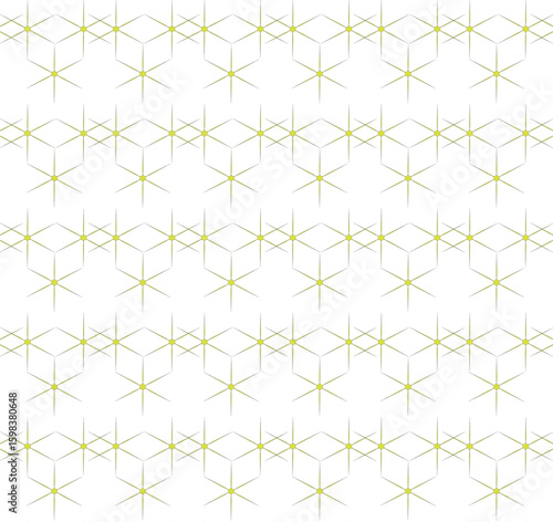 A subtle and modern geometric abstract seamless pattern featuring interlocking star shapes and subtle hexagonal outlines forming a symmetrical and repeating design on a clean white background. Perfect