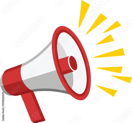 Red and white megaphone announcing with sound waves