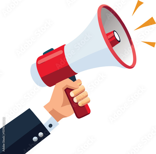 Hand holding megaphone announcing news