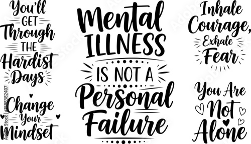 Vector art of mental health awareness quotes for strength and support