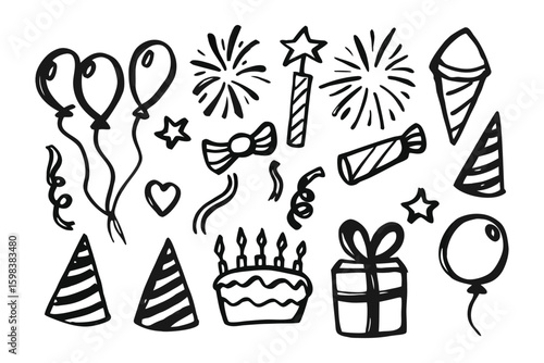 Festive Doodle Collection: A whimsical array of hand-drawn festive elements, perfectly capturing the joy and anticipation of celebration, this artwork is ideal for any event or design project.