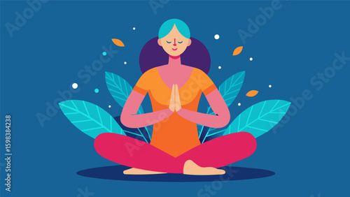 A figure with their legs crossed and their hands in a prayer position representing inner harmony and spiritual connection.. Vector illustration