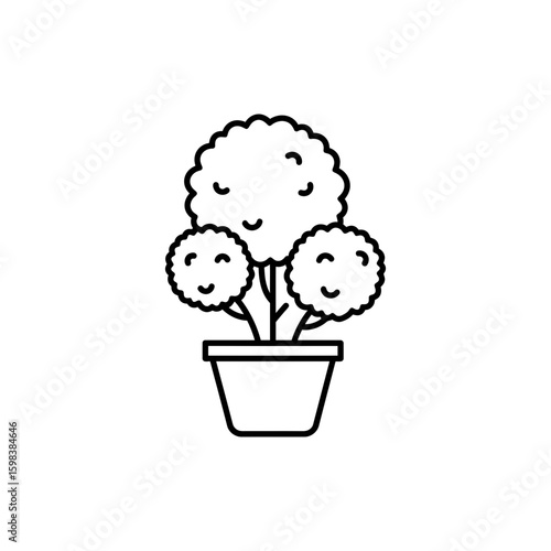 Outline icon of topiary shrub in round shape in minimal style