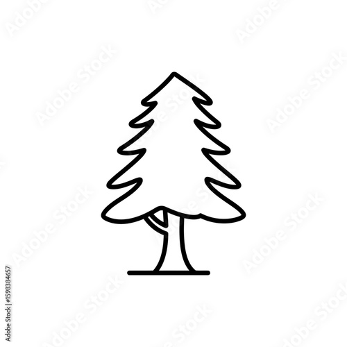 Thin Black Line Drawing of Cedar Tree