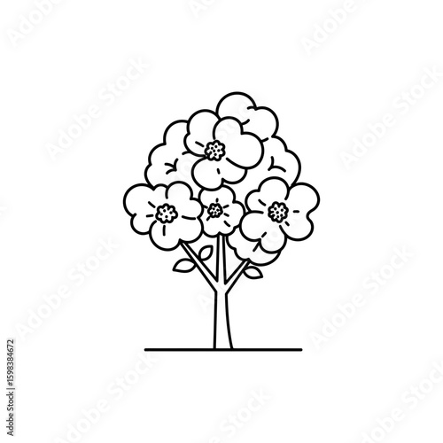 Thin Line Icon of a Flowering Dogwood Tree