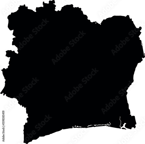 Ivory coast map silhouette black outline