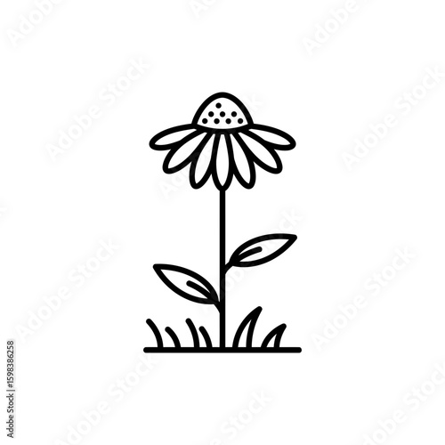 Black outline icon of coneflower growing on prairie