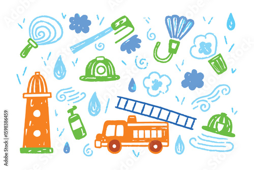 Emergency Service Doodle: A playful illustration of emergency service items, rendered in a charming doodle style, bringing a sense of fun and visual appeal.