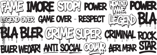 Bold black and white graffiti style typography elements for creative design projects
