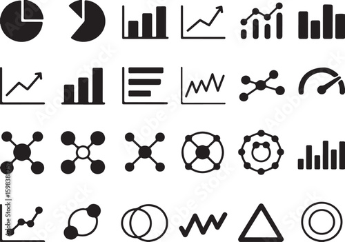 Collection of simple black and white data charts and business infographic elements