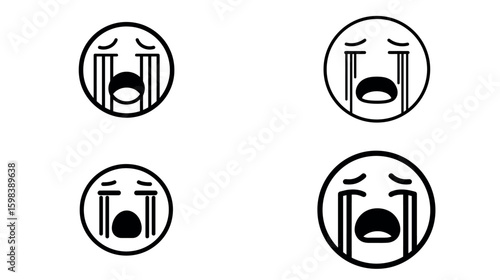 Sad crying emoji face expression feeling sorrowful and tearful with tears streaming down the face icon set silhouette