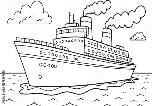 Ocean liner sailing through wavy water with clouds ship boat