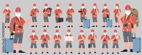 Traveler character model sheet, Character poses, expressions, Walk cycle, Run cycle animated character sequences.