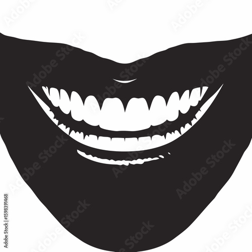 Black and white grinning mouth silhouette with visible white teeth
