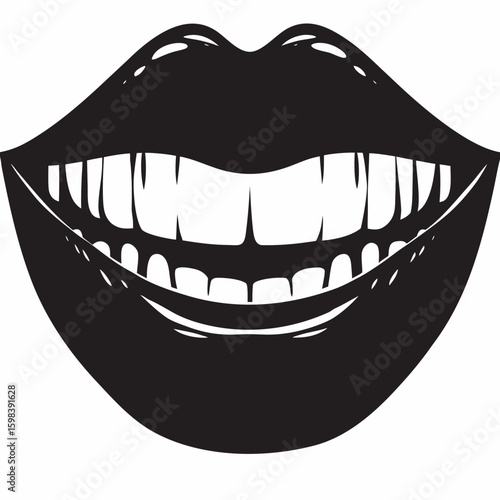 Bold black and white smiling lips with white teeth transparent illustration