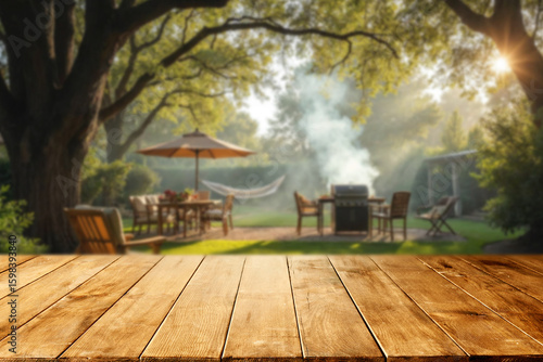 Canvas Print Empty wooden garden table with copy space for product placement