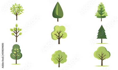 Vibrant green foliage illustrates the essence of nature's growth, featuring a collection of trees with sprouting leaves and delicate floral branches, embodying an organic summer garden environment.