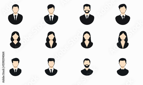 A diverse set of business and cartoon people icons, perfect for avatars and team illustrations.