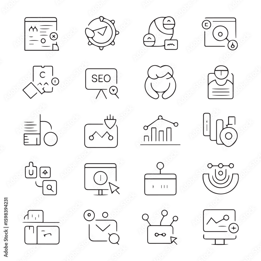 Fototapeta premium Digital Marketing and SEO Line Icon Set