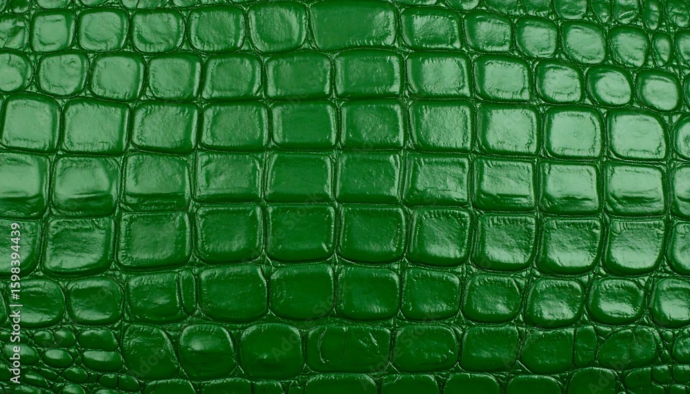 Naklejka premium Close-up view of a green crocodile embossed leather texture