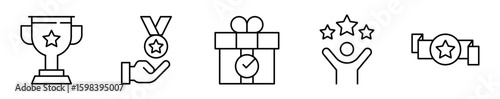 Conjunto de iconos de recompensa. Logros y reconocimiento. Victoria, mérito, incentivo, excelencia y premio. Ilustración vectorial