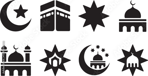 Islamic symbols crescent star mosque architecture vector