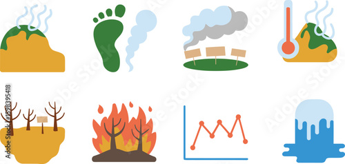 Environmental crisis icons showing pollution and climate change vector