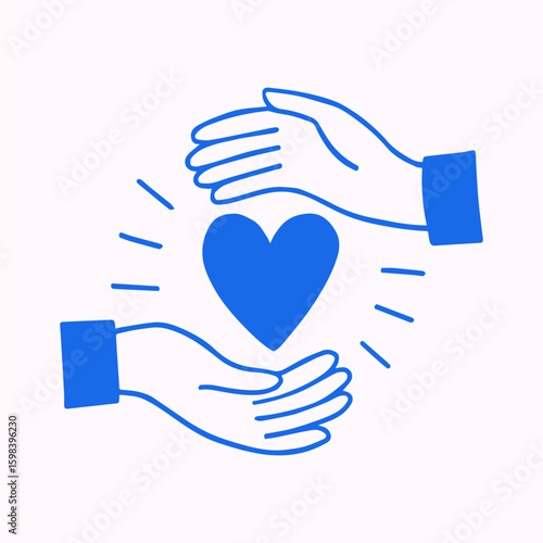 Charity or Donation Icon. Hands Holding Heart, Vector Illustration.