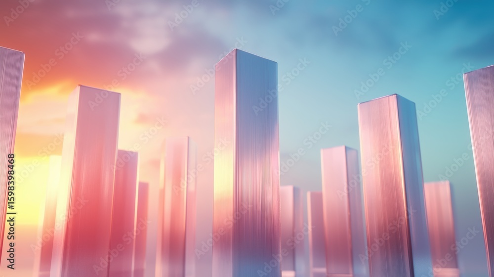 Fototapeta premium Shiny Modern high rise with metallic surfaces gleaming under bright sunlight.