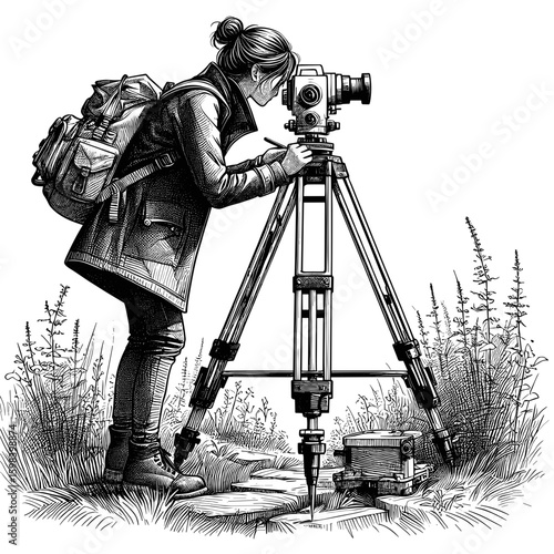 Surveyor adjusting equipment in field