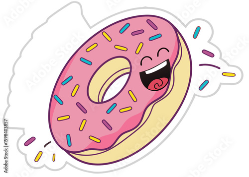 Happy pink frosted donut with colorful sprinkles
