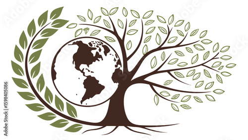 Tree of life embraces the earth with green leaves