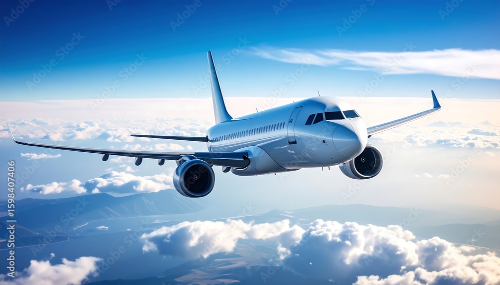 Obraz premium Airplane in Flight Above Clouds