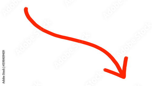 A single bright red hand drawn arrow pointing downwards and to the right against a stark black background