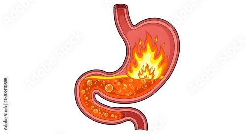 Heartburn & Acid Reflux in Stomach - Medical Illustration for Digestion