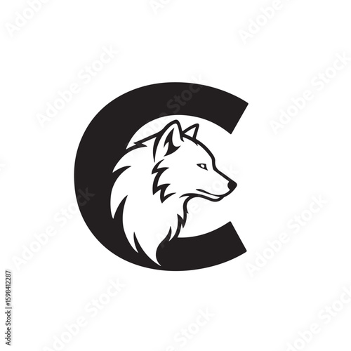 Elegant Wolf Head Inside Letter C Logo Design for Animal Enthusiasts